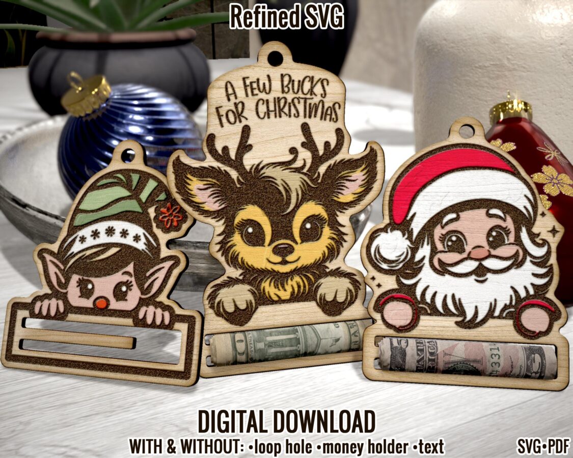 Titular de Dinero de Navidad SVG - 3 Clips de Efectivo de Reno y Elfo para Decoraciones Fe