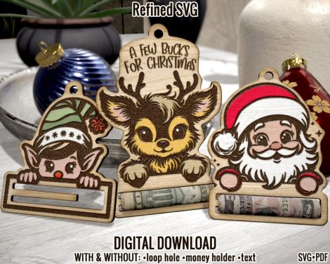 Titular de Dinero de Navidad SVG - 3 Clips de Efectivo de Reno y Elfo para Decoraciones Fe