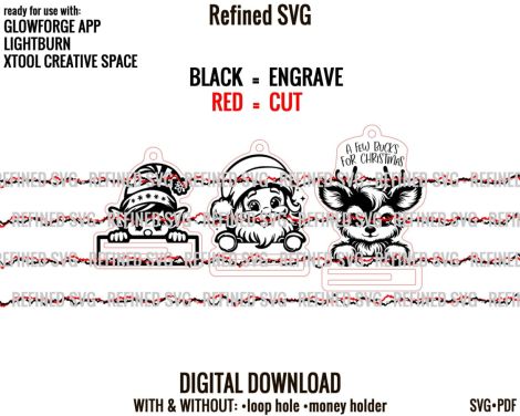 Titular de Dinero de Navidad SVG - 3 Clips de Efectivo de Reno y Elfo para Decoraciones Fe