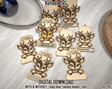 Titular de Dinero de Navidad SVG - 3 Clips de Efectivo de Reno y Elfo para Decoraciones Fe