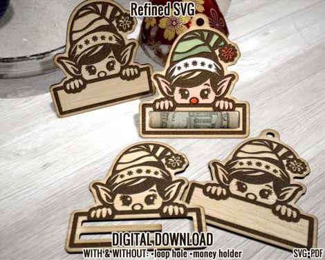 Titular de Dinero de Navidad SVG - 3 Clips de Efectivo de Reno y Elfo para Decoraciones Fe