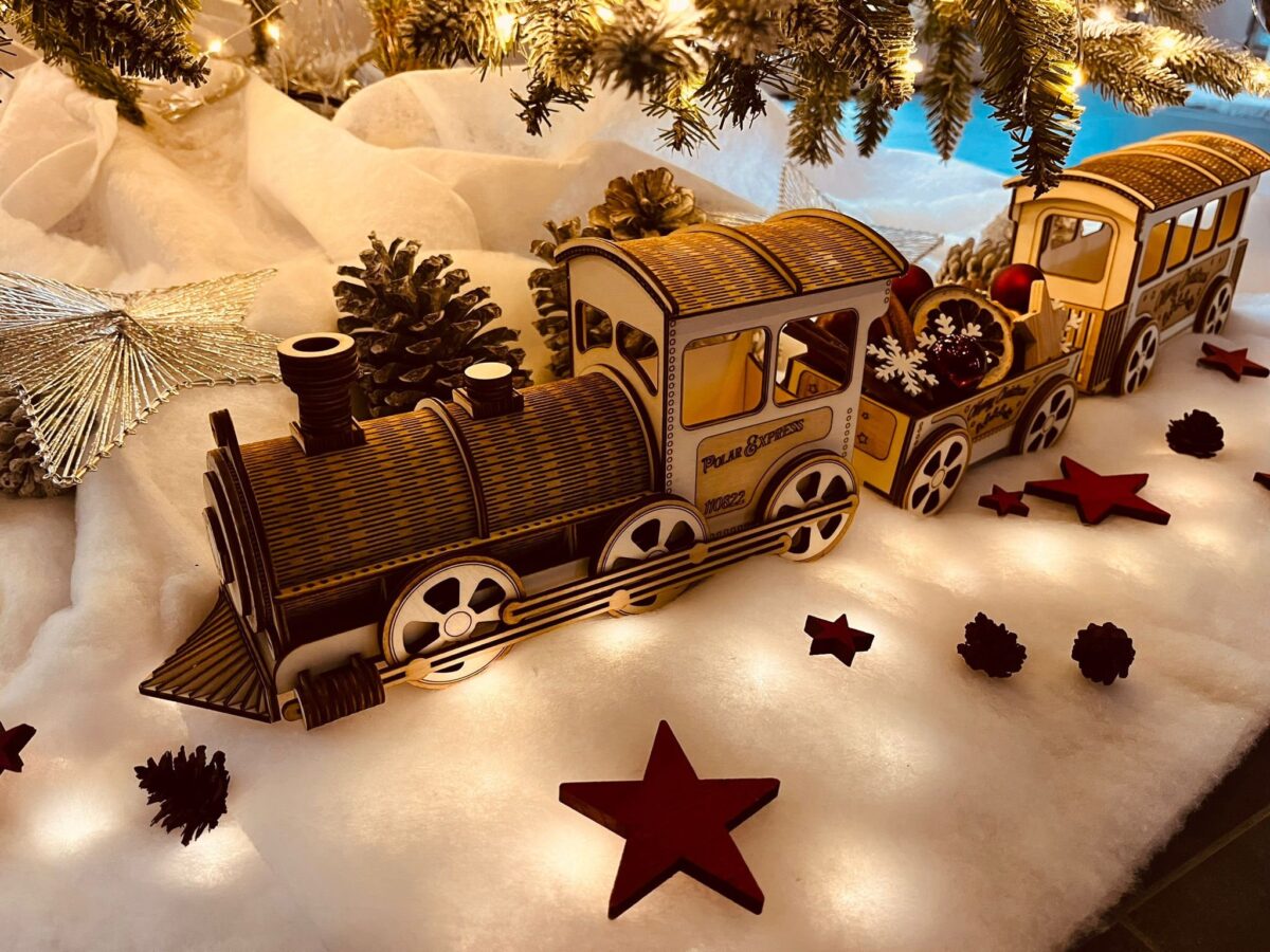 Tren de Navidad SVG y DXF para Corte Láser - Plantilla Lightburn para Decoración Festiva