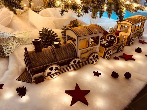 Tren de Navidad SVG y DXF para Corte Láser - Plantilla Lightburn para Decoración Festiva