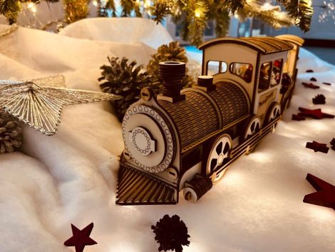 Tren de Navidad SVG y DXF para Corte Láser - Plantilla Lightburn para Decoración Festiva