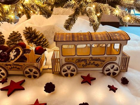 Tren de Navidad SVG y DXF para Corte Láser - Plantilla Lightburn para Decoración Festiva