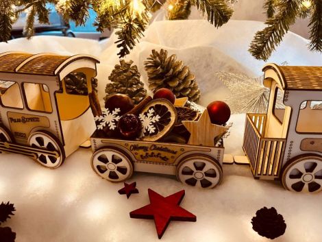 Tren de Navidad SVG y DXF para Corte Láser - Plantilla Lightburn para Decoración Festiva