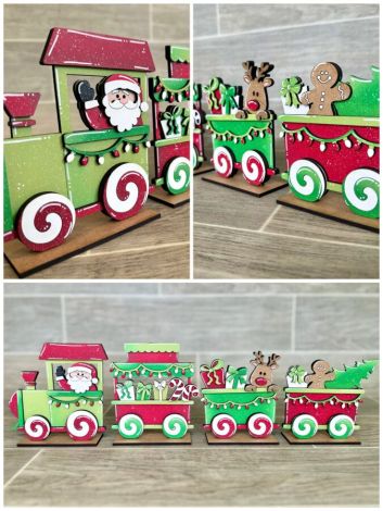 SVG Navidad Tren Corte Láser: Santa, Rudolph y Pan de Jengibre para Glowforge