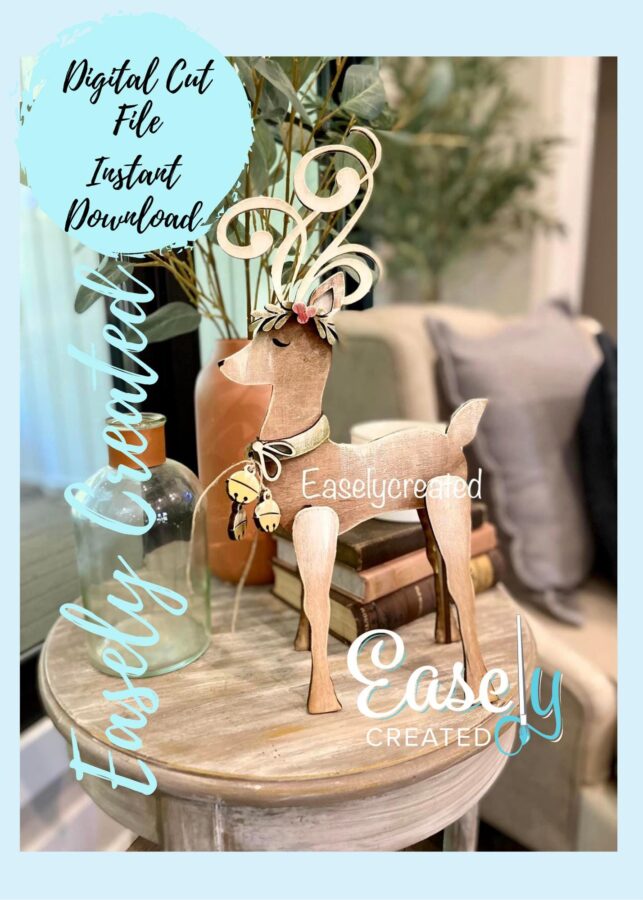Letrero de Reno Invernal SVG 15” para Decoración Navideña con Corte Láser Glowforge