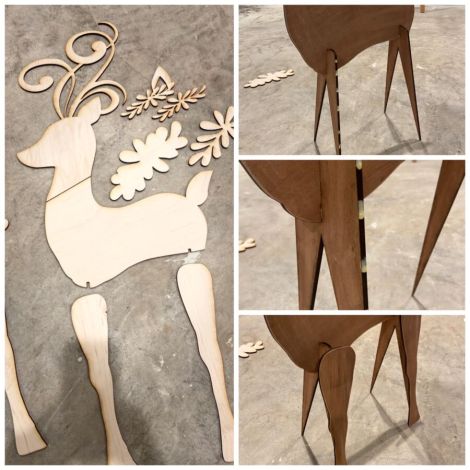 Letrero de Reno Invernal SVG 15” para Decoración Navideña con Corte Láser Glowforge