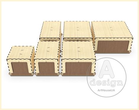 Cajas de Almacenamiento SVG para Corte Láser – Pack de 6 Cajas con Tapa Abatible y Diseño