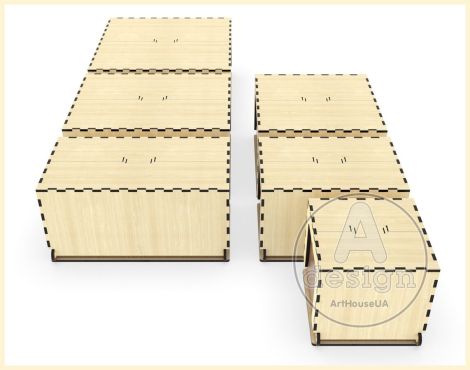 Cajas de Almacenamiento SVG para Corte Láser – Pack de 6 Cajas con Tapa Abatible y Diseño