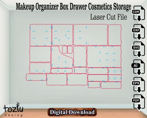 Organizador de maquillaje de madera cortado a láser - Almacenamiento de cosméticos SVG, CD