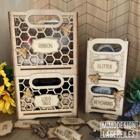 Cajas y cestas apilables en panal para almacenamiento y organización, cortadas láser SVG +