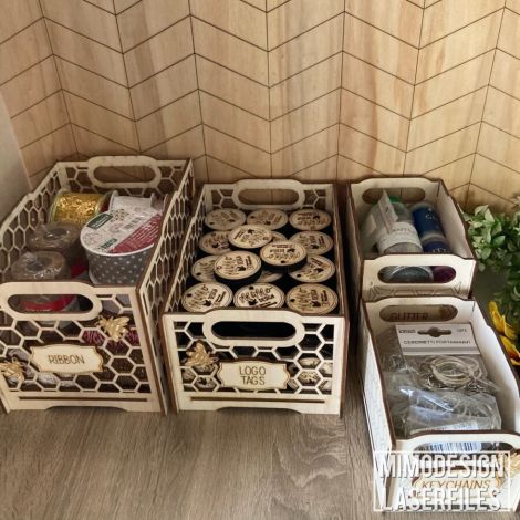 Cajas y cestas apilables en panal para almacenamiento y organización, cortadas láser SVG +