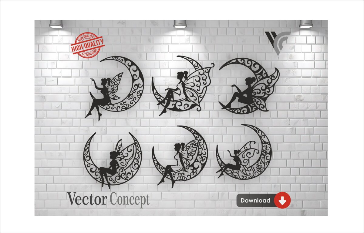 Decoración de Pared de Hadas en la Luna para Corte Láser - Archivos SVG, DXF, CDR, DWG, EP