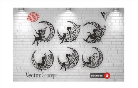 Decoración de Pared de Hadas en la Luna para Corte Láser - Archivos SVG, DXF, CDR, DWG, EP