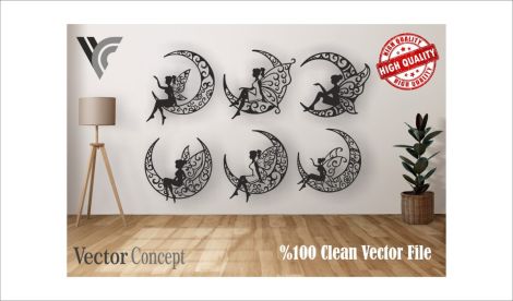 Decoración de Pared de Hadas en la Luna para Corte Láser - Archivos SVG, DXF, CDR, DWG, EP