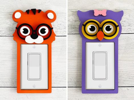 Paquete de decoración de interruptores de luz: 15 diseños de animales, archivos SVG, PDF y