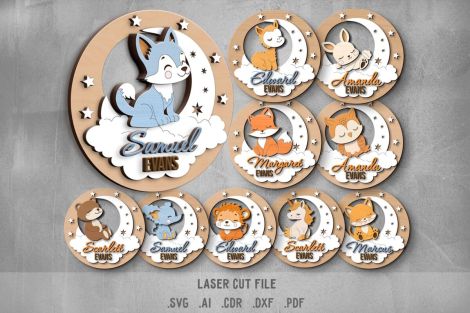 Paquete SVG de letreros de nombres para bebés - Archivos de corte láser Glowforge: Luna, N