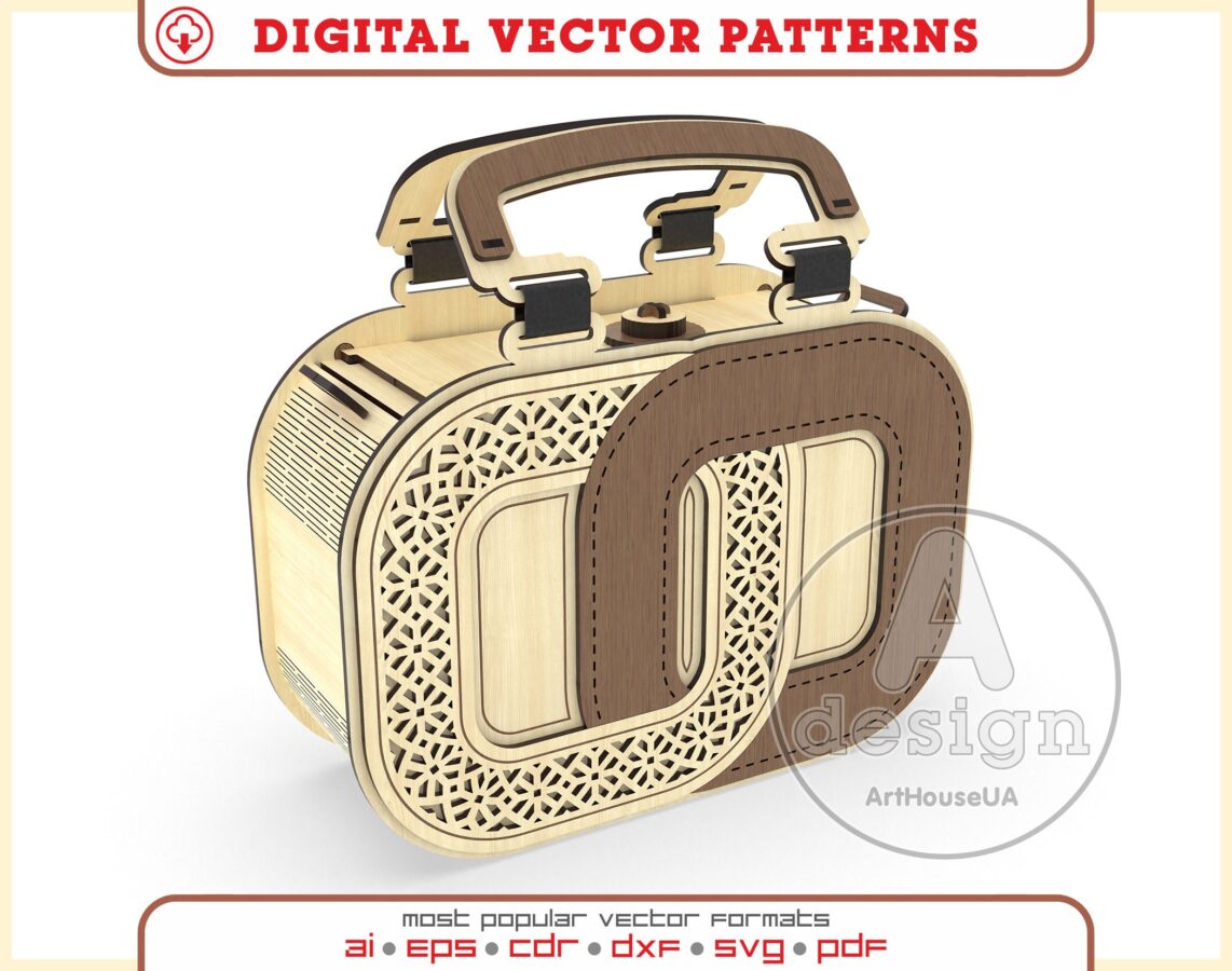 Bolso de madera vectorial SVG para corte láser - Diseño de mano y hombro, Archivo 95