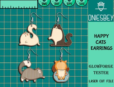 Pendientes de Gato Divertidos SVG - Bundle de Archivos de Corte Láser para Glowforge y Cri