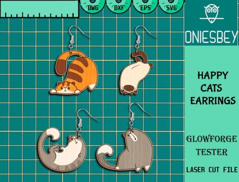 Pendientes de Gato Divertidos SVG - Bundle de Archivos de Corte Láser para Glowforge y Cri