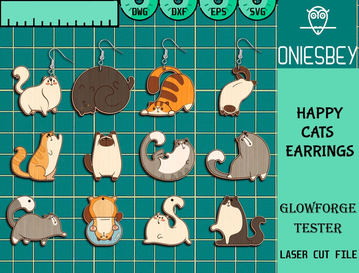 Pendientes de Gato Divertidos SVG - Bundle de Archivos de Corte Láser para Glowforge y Cri