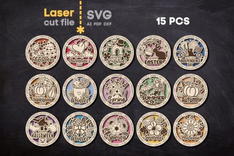 Paquete de llaveros SVG para corte láser: adornos navideños e intercambiables - Descarga i