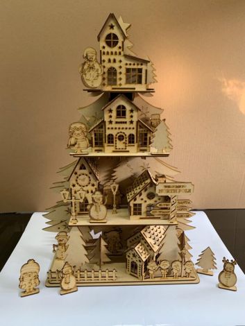 Archivo vectorial de pueblo navideño para corte láser - Diseño decorativo para fiestas