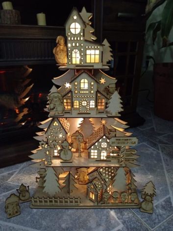 Archivo vectorial de pueblo navideño para corte láser - Diseño decorativo para fiestas