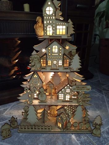 Archivo vectorial de pueblo navideño para corte láser - Diseño decorativo para fiestas
