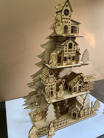 Archivo vectorial de pueblo navideño para corte láser - Diseño decorativo para fiestas