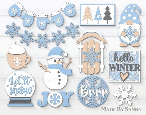 Poster de Navidad SVG con Gnomo y Muñeco de Nieve para Corte Láser y Glowforge