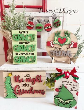 Bandeja Escalonada Grinch SVG | Archivos Láser para Navidad | Diseños Glowforge Listos par