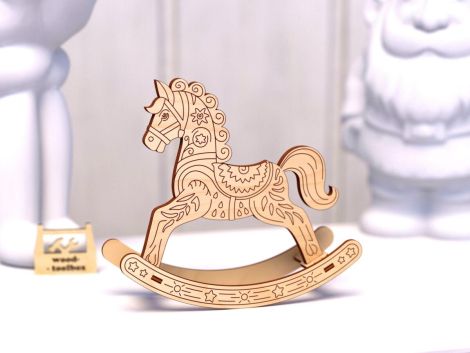 Caballo Balancín Navideño para Cortar con Láser - Plantillas DXF y SVG para Juguetes Infan