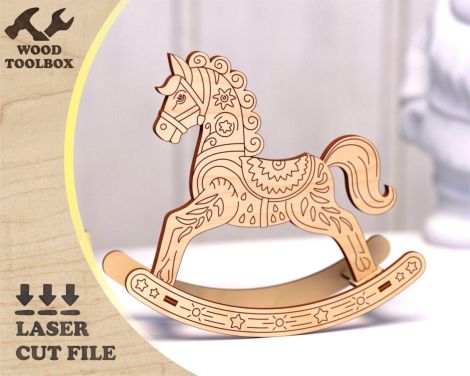 Caballo Balancín Navideño para Cortar con Láser - Plantillas DXF y SVG para Juguetes Infan