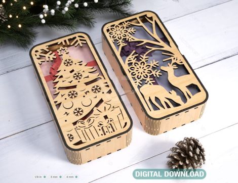 Caja de regalo de Navidad y Año Nuevo - Diseño de madera decorativa para corte láser y joy
