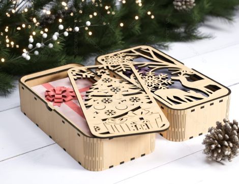 Caja de regalo de Navidad y Año Nuevo - Diseño de madera decorativa para corte láser y joy