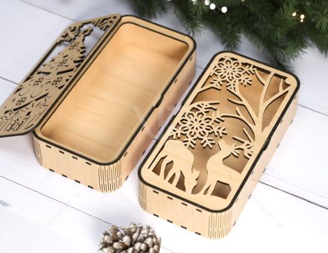 Caja de regalo de Navidad y Año Nuevo - Diseño de madera decorativa para corte láser y joy