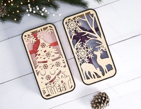 Caja de regalo de Navidad y Año Nuevo - Diseño de madera decorativa para corte láser y joy