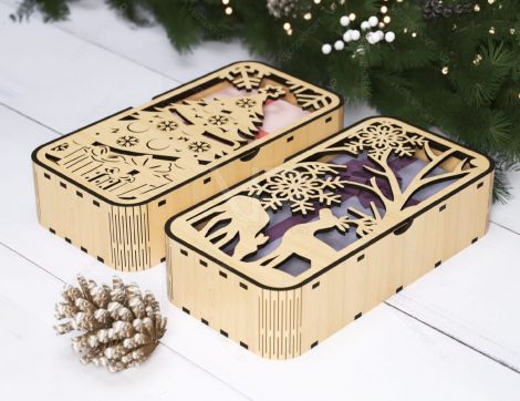Caja de regalo de Navidad y Año Nuevo - Diseño de madera decorativa para corte láser y joy