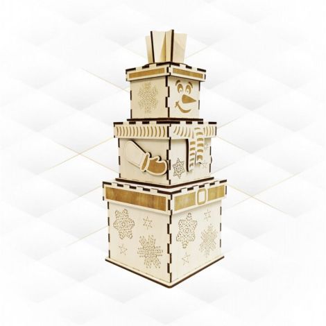 Caja de Regalo Navideña Muñeco de Nieve - Patrón DXF SVG para Corte y Grabado Láser