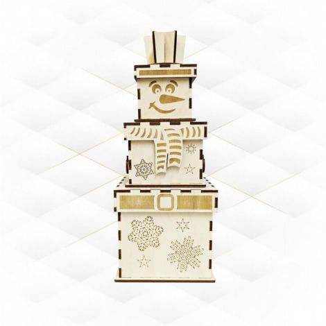 Caja de Regalo Navideña Muñeco de Nieve - Patrón DXF SVG para Corte y Grabado Láser