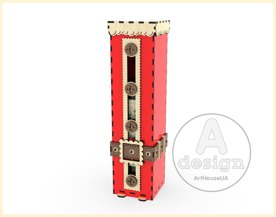 Caja de vino navideña cortada con láser - Soporte y bolsa para botellas - Archivo SVG Ver.