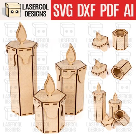Caja de Vela Navideña - Archivos Cortados por Láser SVG DXF PDF Ai para Glowforge - Descar