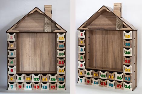 Calendario de Adviento 3D para Cortar con Láser - Casas de Madera DIY para Navidad SVG DXF