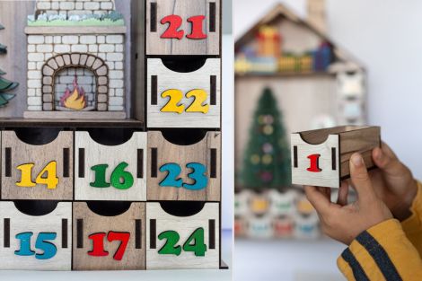 Calendario de Adviento 3D para Cortar con Láser - Casas de Madera DIY para Navidad SVG DXF