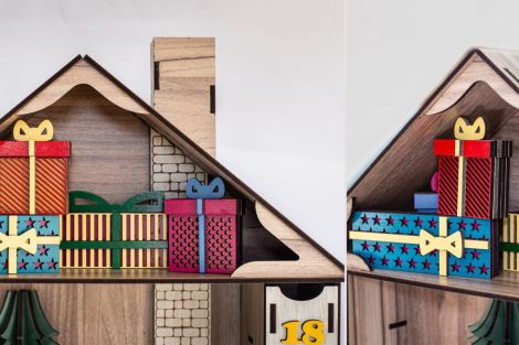 Calendario de Adviento 3D para Cortar con Láser - Casas de Madera DIY para Navidad SVG DXF