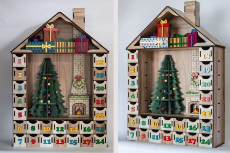 Calendario de Adviento 3D para Cortar con Láser - Casas de Madera DIY para Navidad SVG DXF