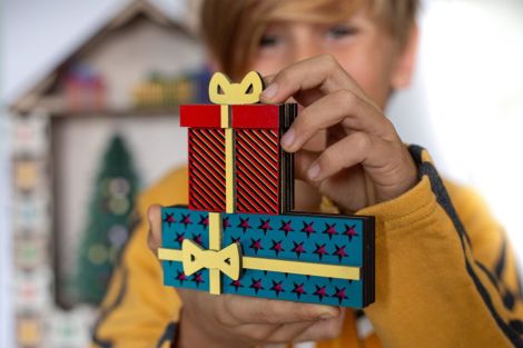 Calendario de Adviento 3D para Cortar con Láser - Casas de Madera DIY para Navidad SVG DXF